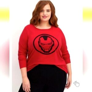 NEW Torrid Long Sleeve Marvel Iron Man Helmet Tunic Tee- Jester Red 2X